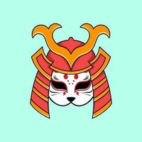 maschera kitsune con illustrazione elmo samurai vettore