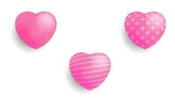 set di oggetti cuore 3d in colore rosa vettore