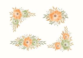 elegante e bella collezione di bordi floreali con bouquet di acquerelli vettore