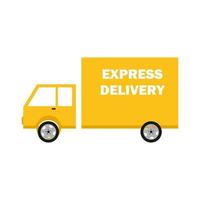camion della posta giallo contrassegnato come consegna espressa. illustrazione vettoriale piatta di un'auto. consegna di posta, pacchi e spedizioni.