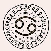 il cancro è un segno dello zodiaco. oroscopo e astrologia. illustrazione disegnata a mano di vettore in uno stile piano.