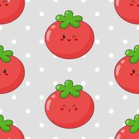 modello senza cuciture di pomodoro carino kawaii. stampa vegetale con diverse emozioni di pomodoro. illustrazione vettoriale piatto.