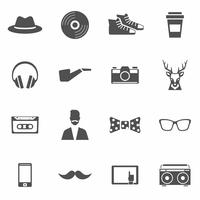 Set di icone nere hipster vettore