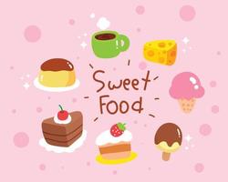 cibo dolce torta cupcake panetteria cartone animato disegnato a mano illustrazione di arte del fumetto vettore