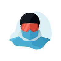 snowboarder che indossa un casco e una maschera da snowboard. vettore