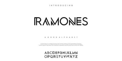 ramones font alfabeto moderno minimale astratto. illustrazione vettoriale di tecnologia tipografica