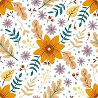 senza giunte di autunno girasole su bianco. motivo floreale con foglie autunnali e fiori colorati. disegno di sfondo del ringraziamento vettore