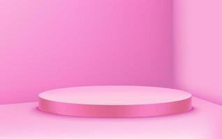angolo della stanza rosa con podio circolare. illustrazione vettoriale di stile 3d realistico