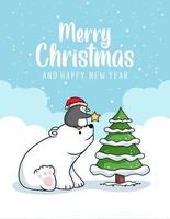 cartoline di buon natale orso polare e pinguino vettore