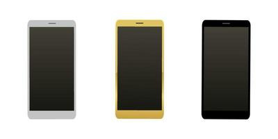 un set di telefono, di colore diverso, isolato su uno sfondo bianco. grigio, oro, nero. illustrazione vettoriale in stile cartone animato.