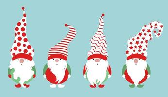 set di gnomo natalizio, gnomo nordico scandinavo, simpatico elfo gnomo natalizio. illustrazione vettoriale isolato su sfondo blu. elementi natalizi per design, inviti e biglietti di auguri