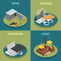 Law Justice Concept Isometric Icons vettore