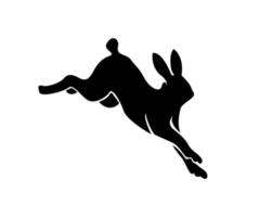 sagoma di coniglio che salta, sagoma di coniglio per il logo, atterraggio di coniglio dal salto vettore