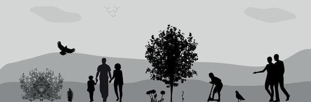 la gente cammina nel parco. illustrazione vettoriale. vettore