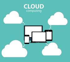 concetto di cloud computing su diversi dispositivi elettronici. vettore
