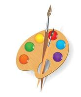 tavolozza artistica in legno con colori e pennelli vettore