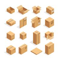 Set di scatole di imballaggio isometrica vettore