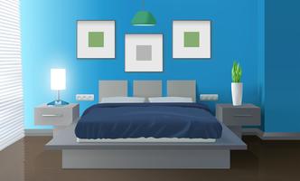 Modern Bedroom Blue Interior vettore