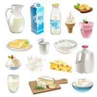 Set di icone prodotti lattiero-caseari vettore