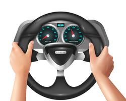 Driver isolato realistico delle mani in automobile vettore