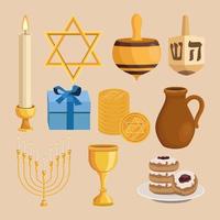 dieci icone felici di hanukkah vettore