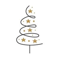 albero di natale con decorazione stelle capodanno decorazione elegante vacanza invernale biglietto di auguri disegno vettoriale linea arte doodle illustrazione