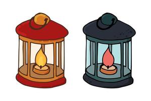 set di icone di lanterne di candela. casa accogliente, hygge. illustrazione vettoriale disegnato a mano in stile doodle isolato su sfondo bianco.