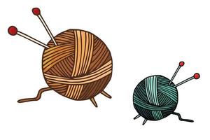 set di due gomitoli di filo di lana con icona di ferri da maglia. illustrazione vettoriale disegnata a mano in stile doodle isolato su sfondo bianco