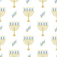 Reticolo senza giunte di hanukkah. vari oggetti della festa ebraica delle luci in stile piatto vettore