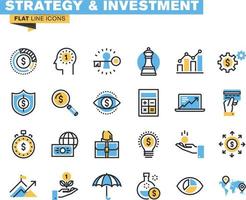 icone linea piatta per strategia, investimenti, finanza, banche, assicurazioni, finanziamenti e pagamenti, per siti Web e siti Web e app mobili. vettore