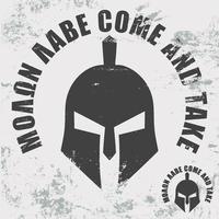 molon labe - vieni e prendi lo slogan e la maschera da guerriero spartano è progettata per timbri di t-shirt, stampe di magliette, applique, badge, etichette di abbigliamento o altri prodotti di stampa. illustrazione vettoriale. vettore