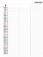 giugno 2022, modello di calendario per pianificatore mensile aziendale e note. vettore