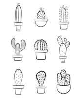 set di icone di doodle di cactus vettore