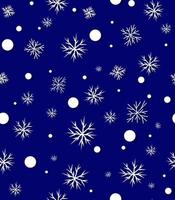 modello senza cuciture del fiocco di neve. disegno della carta del pacchetto regalo. stampa della stagione invernale vettoriale. sfondo di Natale neve blu. modello semplice dell'illustrazione di celebrazione del nuovo anno di dicembre. scarabocchiare disegno piatto. vettore