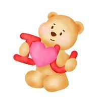 giorno di san valentino acquerello disegnato a mano con simpatico orso vettore