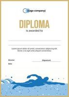 modello di diploma di gara di nuoto. diploma del vincitore di competizioni sportive, scientifiche ed educative. vettore