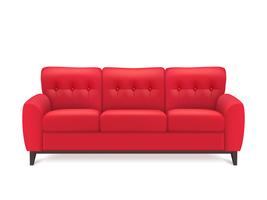 Illustrazione realistica del sofà di cuoio rosso vettore