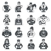 Set di icone bianco nero supereroe