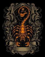 illustrazione simbolo dello zodiaco scorpione con incisione stile ornamento