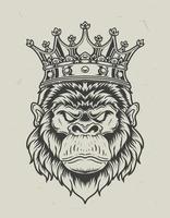 illustrazione vettoriale gorilla king stile monocromatico