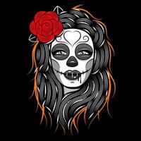 dia de los muertos, giorno dei morti, festa messicana, festival. poster, striscione e card con make up teschio di zucchero, donna con coroncina di fiori. concetto di halloween vettore