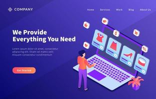 promozione dell'attività di e-commerce con vari servizi di prodotto per il modello di sito Web o la home page di destinazione vettore