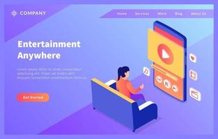 video di intrattenimento per smartphone per la casa per modello di sito Web o home page di destinazione vettore