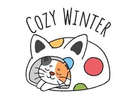 simpatico gattino invernale accogliente disegnato a mano vettore