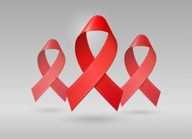 nastri 3d rossi realistici con ombra per la giornata mondiale dell'aids. simbolo di consapevolezza dell'hiv di dicembre. modello vettoriale per sito Web medico, social media, banner, poster, invito, volantino.