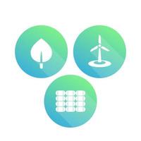 solare, energetica eolica, biocarburante, soluzioni alternative di energia verde, icone rotonde isolate su bianco, illustrazione vettoriale