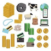 set di icone dei soldi dell'evoluzione vettore