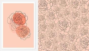 set di illustrazioni disegnate a mano con rose di contorno pastello biege forma semplice e motivo a rose senza soluzione di continuità per la decorazione della parete, la progettazione di copertine di cartoline o brochure. illustrazione vettoriale