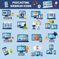 Set di icone di podcasting e webinar vettore