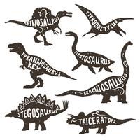 Dinosauri Silhouettes Con Lettering vettore